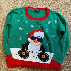 DJ Penguin Ugly Christmas Sweater.  Size Large